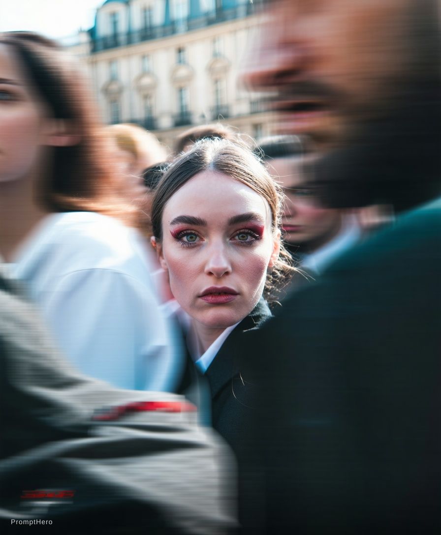 AI generated: Stable Diffusion prompt: Paparazzi-style extreme close-up photo of a woman ... (Stable Diffusion - Fashion)