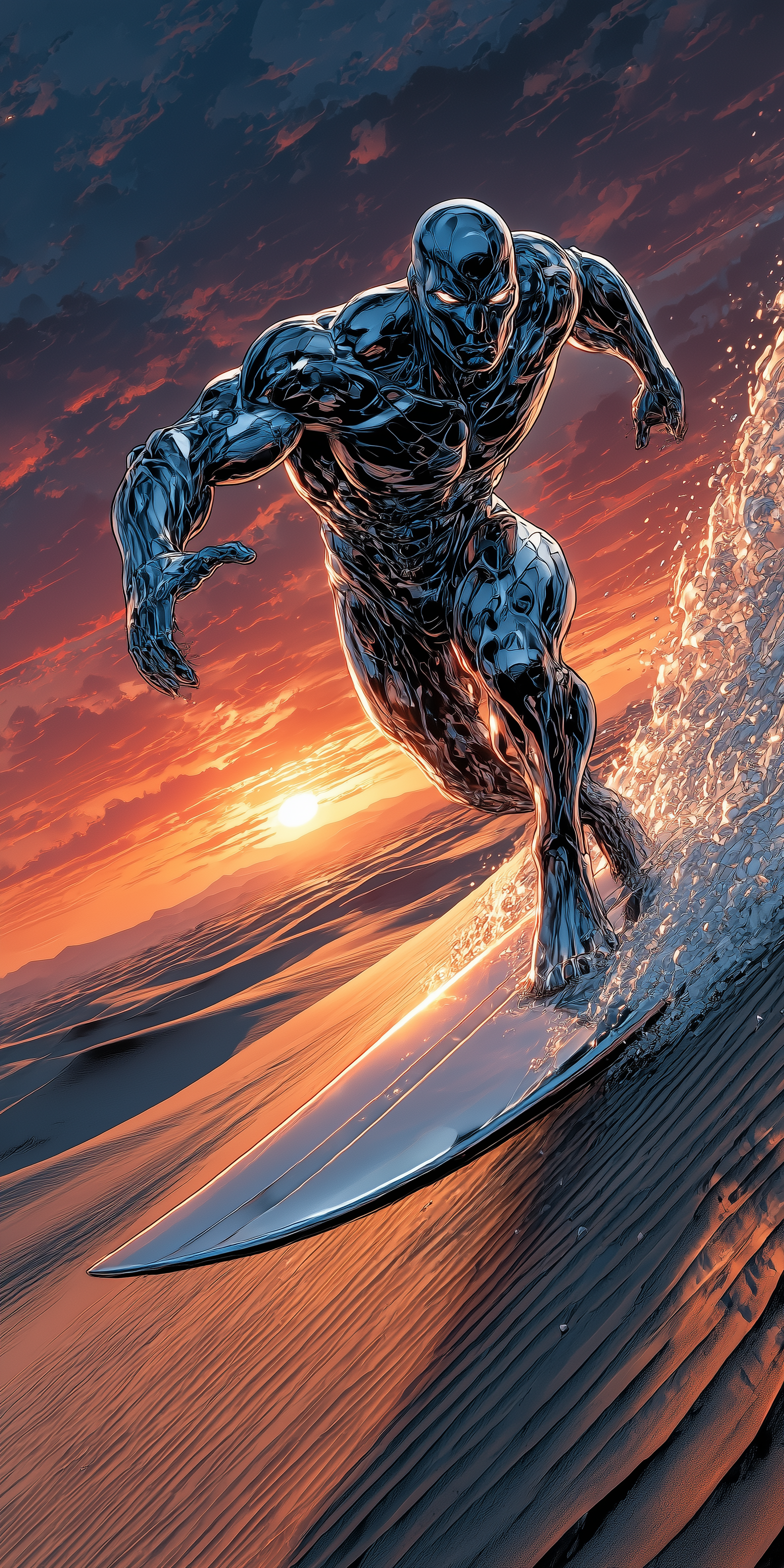 AI generated: Midjourney prompt: Silver Surfer, 5D UHD Cinematic, sharp focus, rend... (Midjourney - Concept Art)