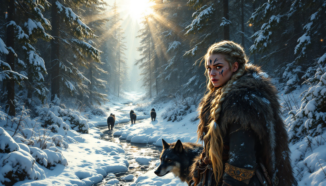 صورة مولدة بالذكاء الاصطناعي: FLUX prompt: Imagine a dense Nordic forest in the depths of win... (نموذج FLUX - حيوانات وطبيعة)