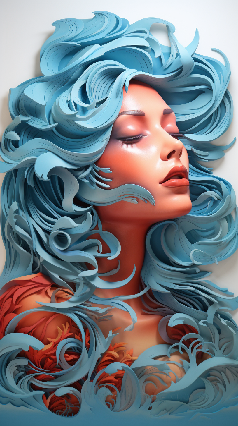 AI generated: Midjourney prompt: Paper cut of a seascape, with serene colors, delic... (Midjourney - 3d Renders)