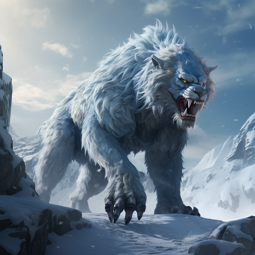 AI generated: Midjourney prompt: a giant wolves creature near the mountains and ice... (Midjourney - Concept Art)