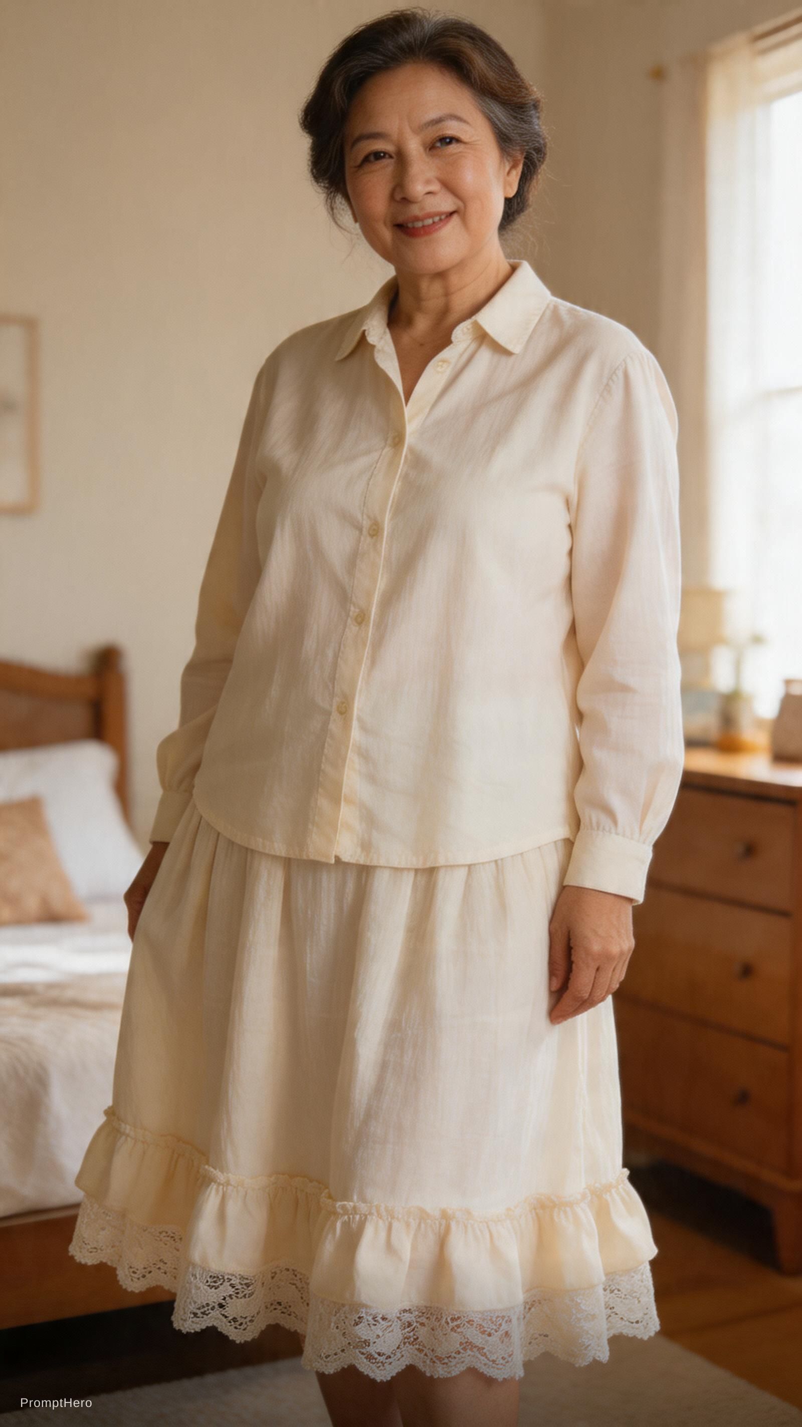 صورة مولدة بالذكاء الاصطناعي: Seedream 5 prompt: Aunty in her blouse and paticoat only (نموذج Seedream 5 - فن مفاهيمي)