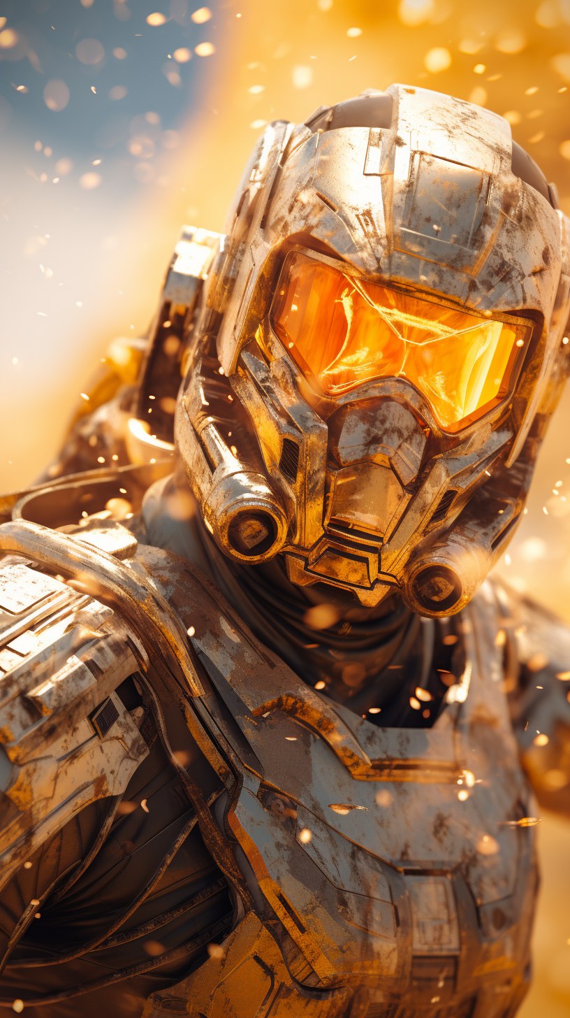 AI generated: Midjourney prompt: Soft focus photography, giant pilot warrior, galac... (Midjourney - Portraits)