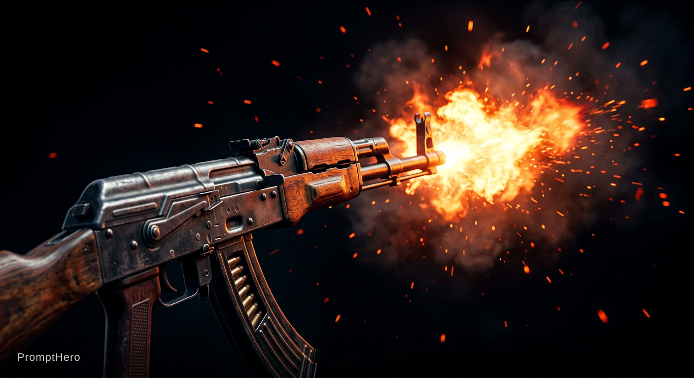صورة مولدة بالذكاء الاصطناعي: Nano Banana prompt: Amoled, AK47 fire, (نموذج Nano Banana - فن مفاهيمي)
