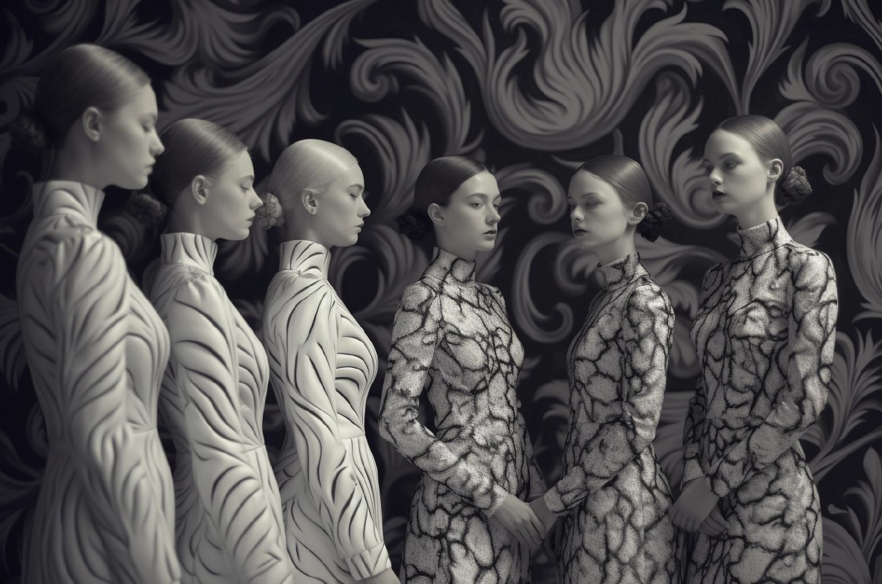 AI generated: Midjourney prompt: a group of women standing next to each other, insp... (Midjourney - Fashion)