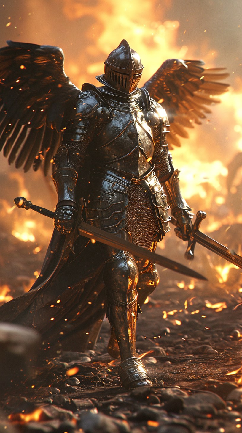 AI generated: Midjourney prompt: A knight in detailed metallic armor stands promine... (Midjourney - Portraits)