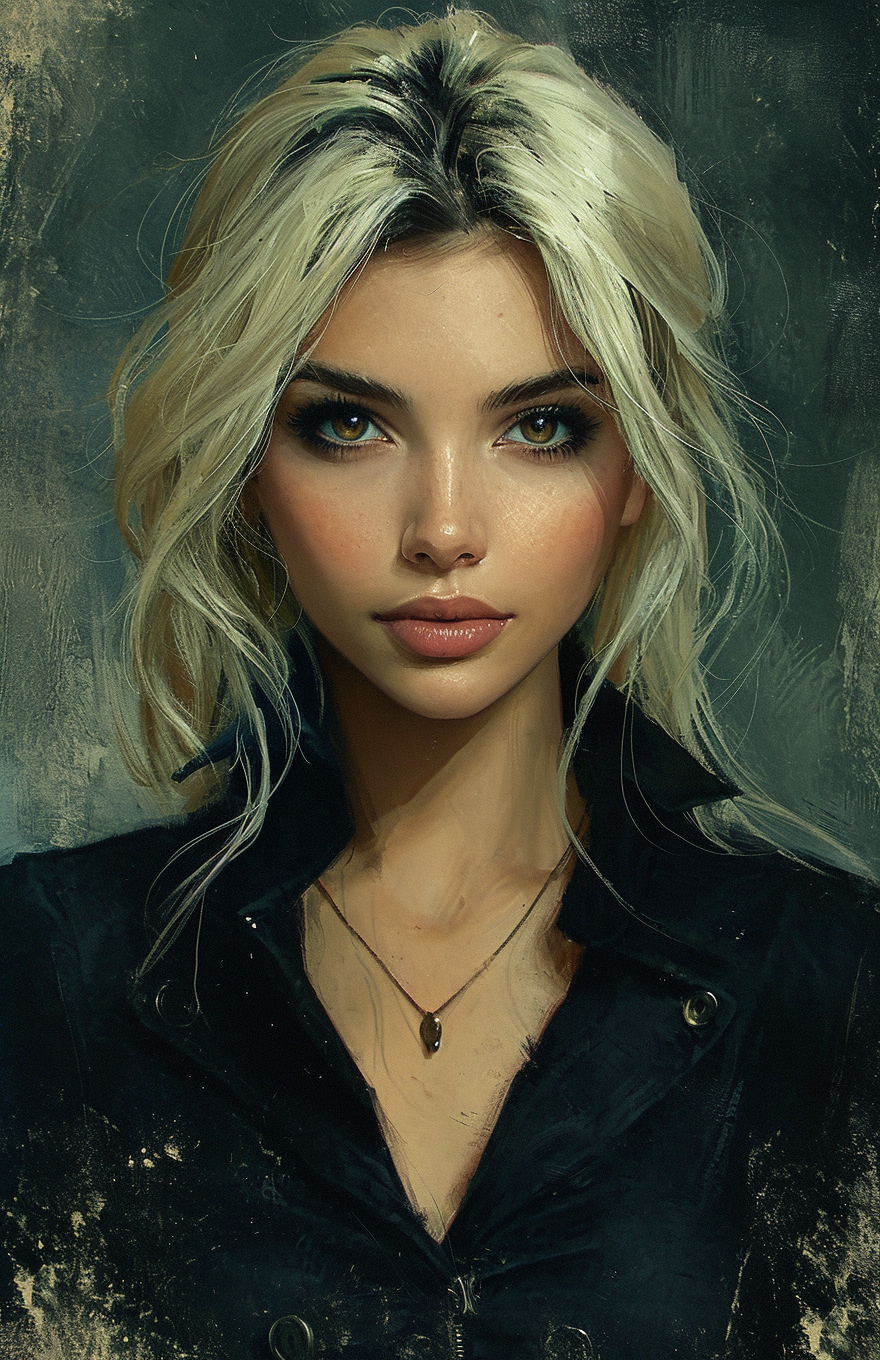 Midjourney prompt: an oil painting of a blonde woman with brown eyes,... - Midjourney