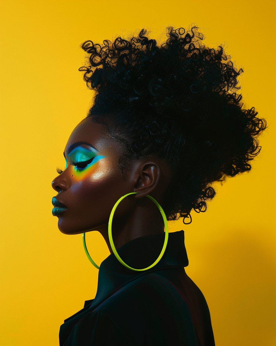 AI generated: Midjourney prompt: A black woman with an updo, big hoop earrings and ... (Midjourney - Photography)
