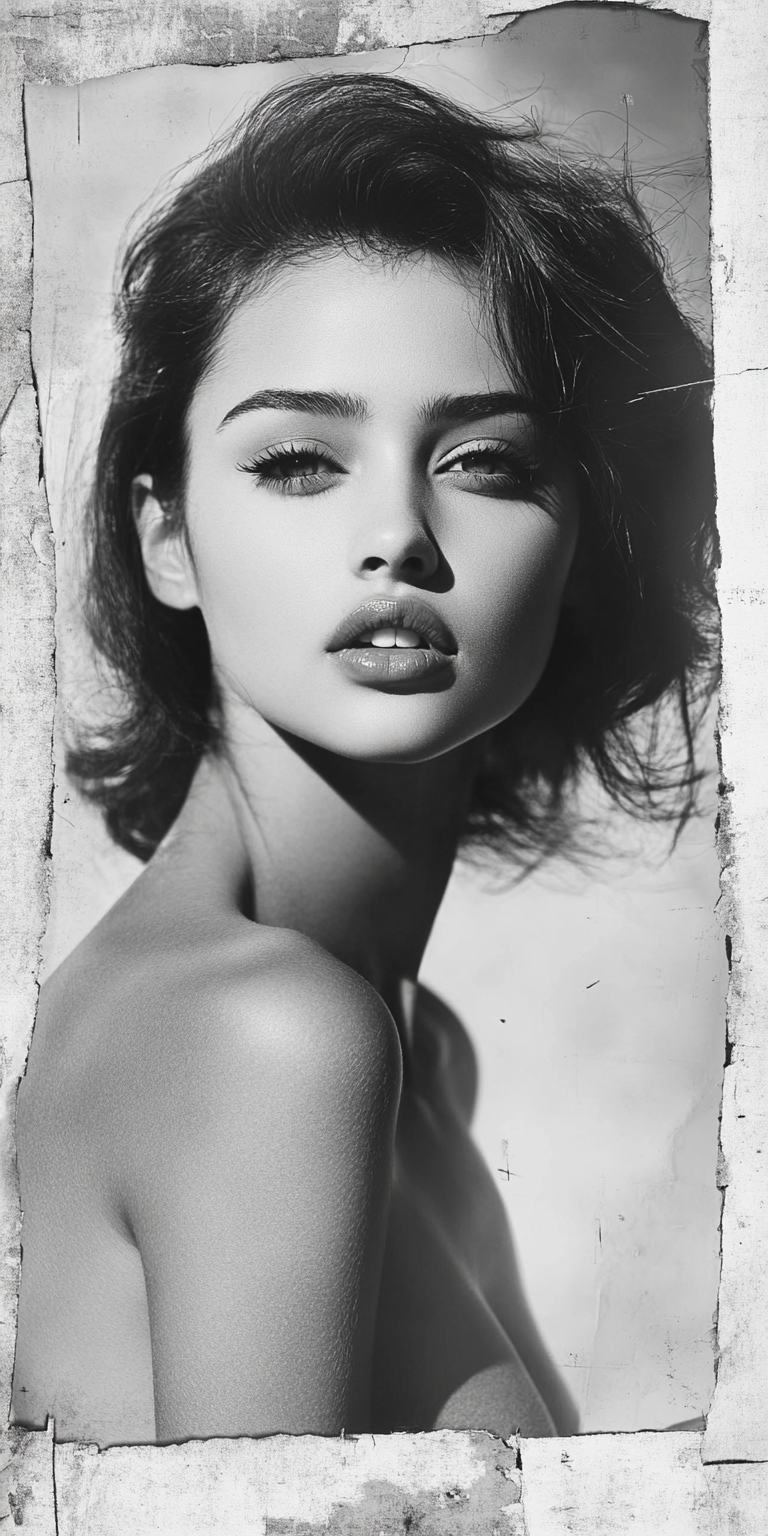 Midjourney prompt: a black and white photo of a woman, in the style o... - Midjourney