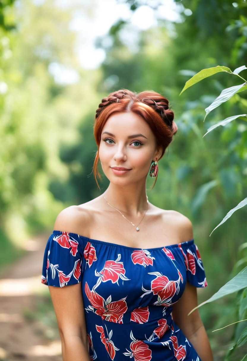 AI generated: Stable Diffusion prompt: HDR photo of woman, auburn hair in a bun, happily ... (Stable Diffusion - Photography)