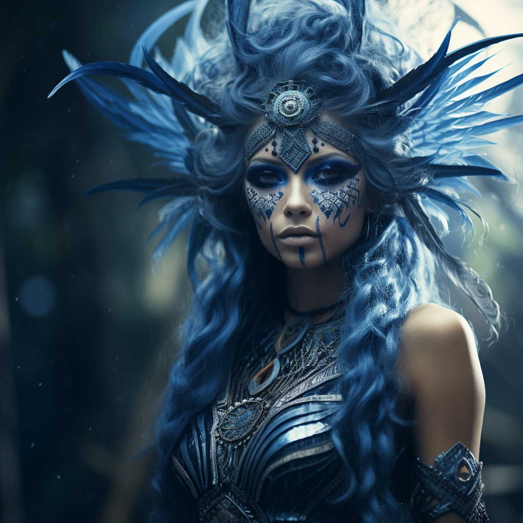 AI generated: Midjourney prompt: a young woman dressed as an elf in mystical blue p... (Midjourney - Portraits)