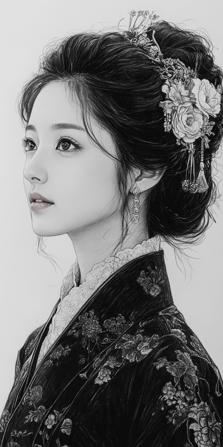 AI generated: Midjourney prompt: a stunning charcoal sketch of a beautiful Japanese... (Midjourney - Portraits)