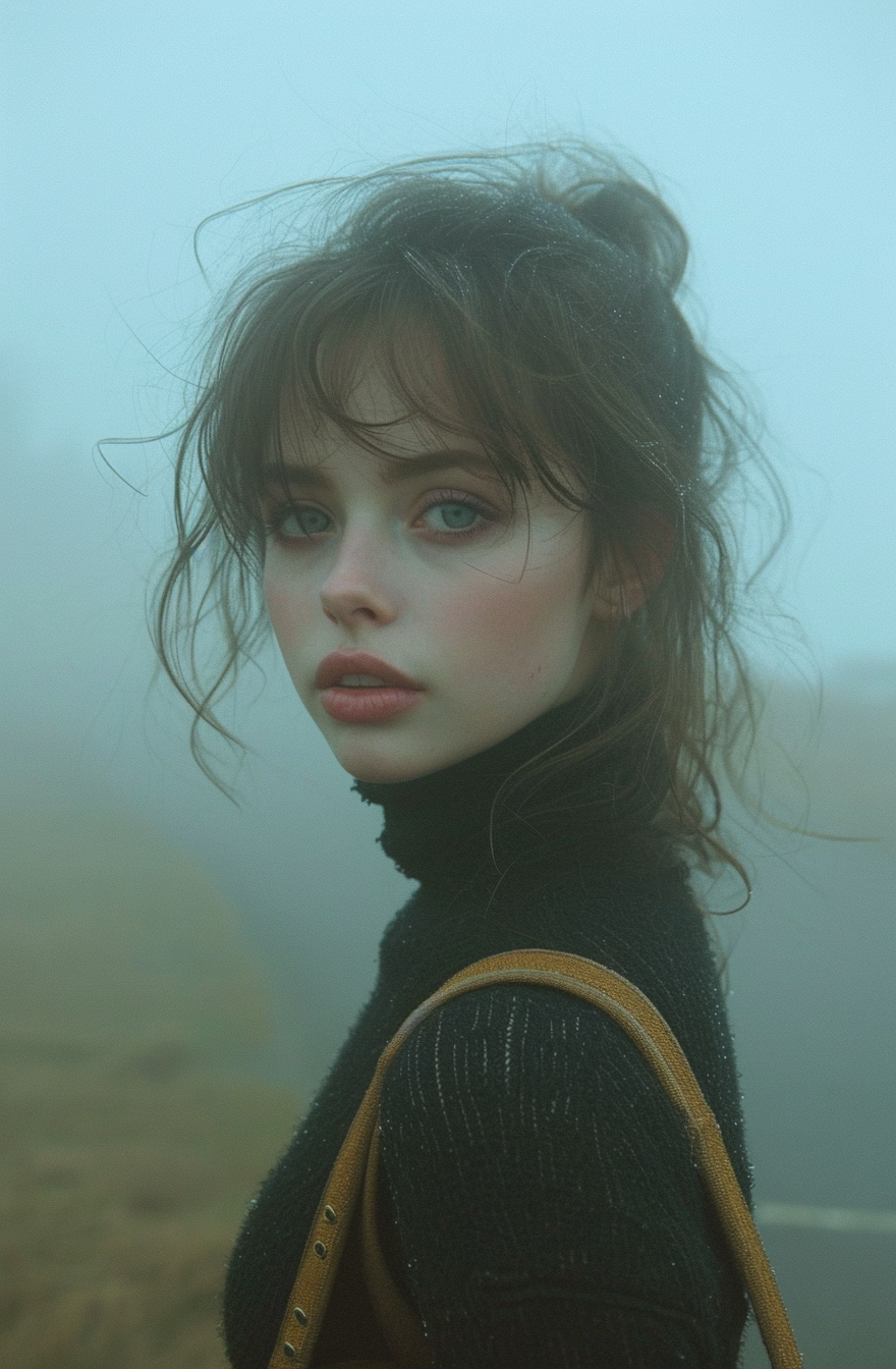 AI generated: Midjourney prompt: girl standing on a foggy pavement while holding he... (Midjourney - Photography)
