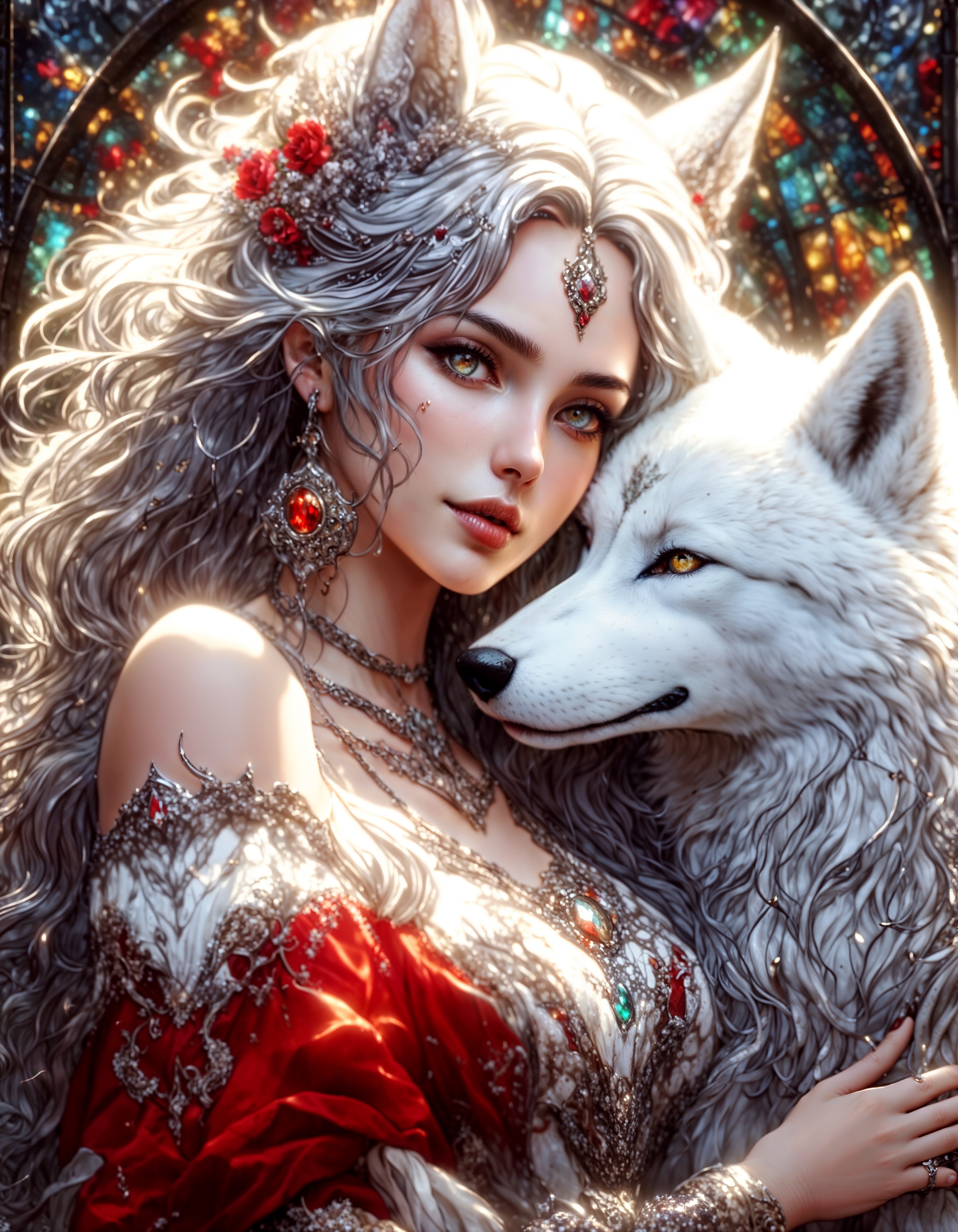 AI generated: A Woman and her Wolf (Stable Diffusion - Concept Art)