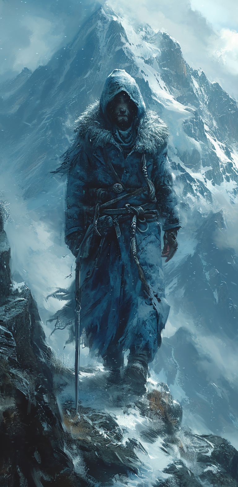 AI generated: Midjourney prompt: wild frontier character walking over a mountain, i... (Midjourney - Character Design)