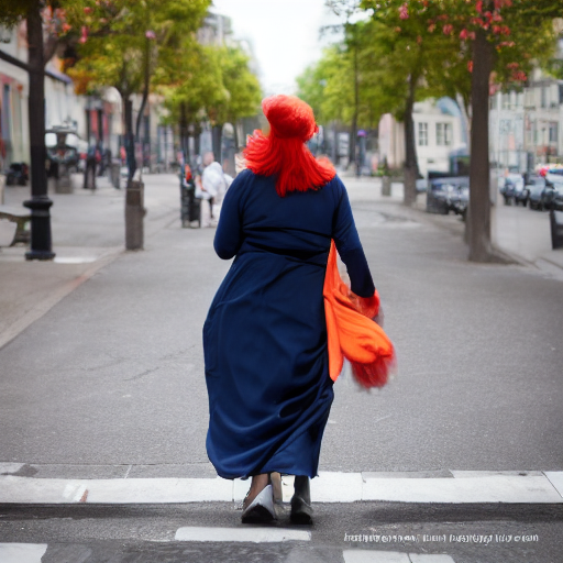 Stable Diffusion prompt: a woman walks down a city street...