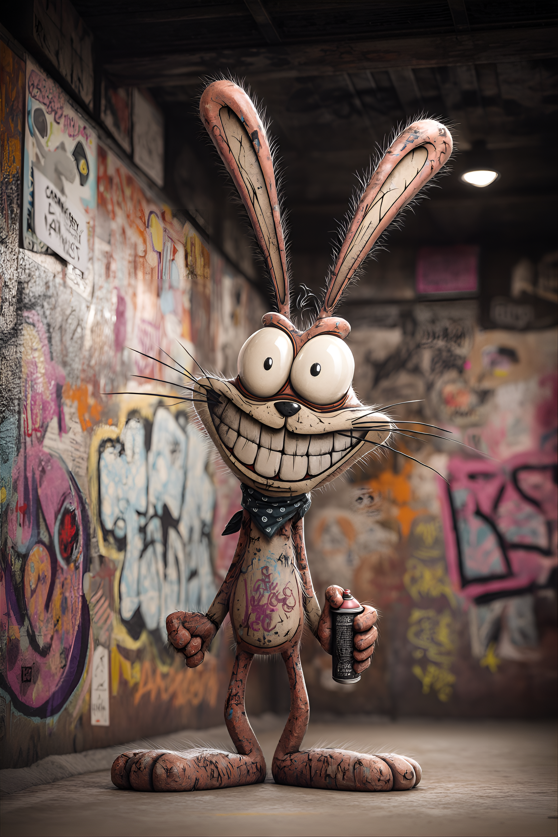 AI generated: Midjourney prompt: funny caricature, graffiti rabbit, 15 years old, u... (Midjourney - Concept Art)