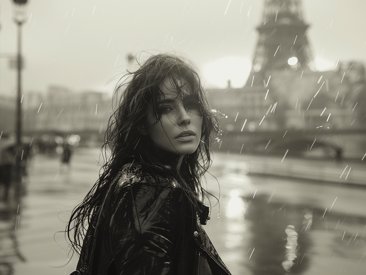 Midjourney prompt: a woman with long hair walking in a Paris , morn... - Midjourney
