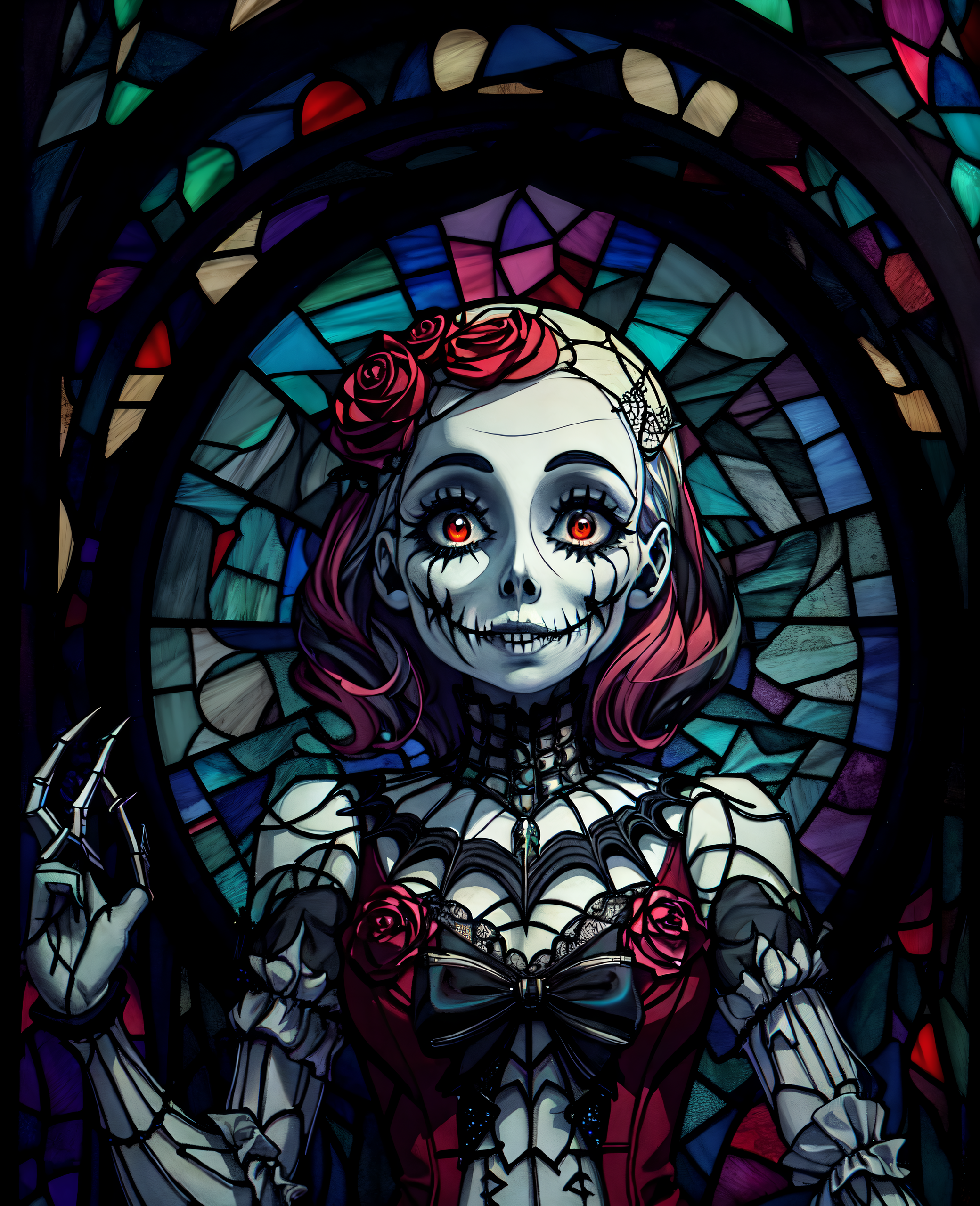 صورة مولدة بالذكاء الاصطناعي: Stained Glass Sally (نموذج Stable Diffusion - فن مفاهيمي)