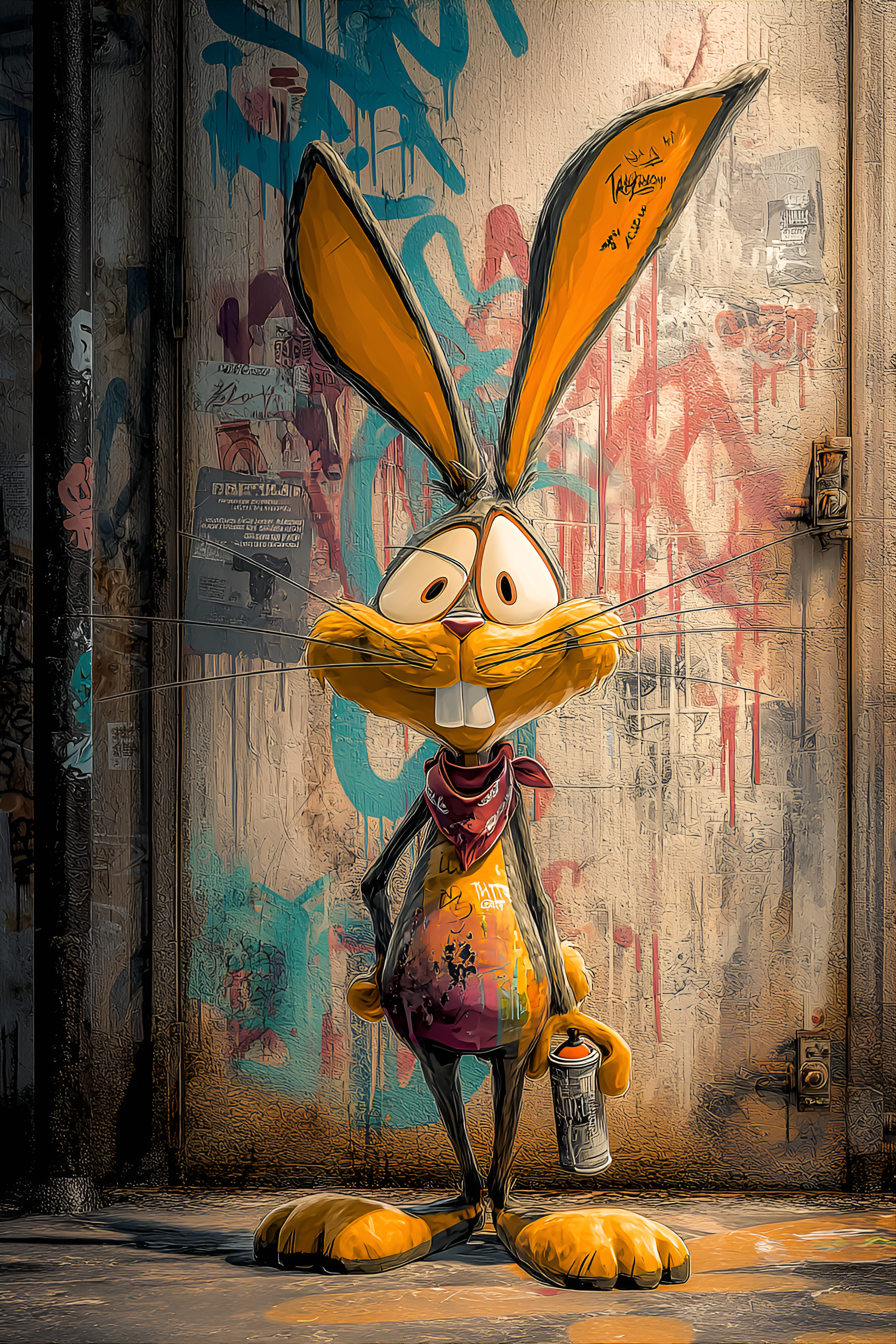 AI generated: Midjourney prompt: funny caricature, graffiti rabbit, 15 years old, u... (Midjourney - Concept Art)