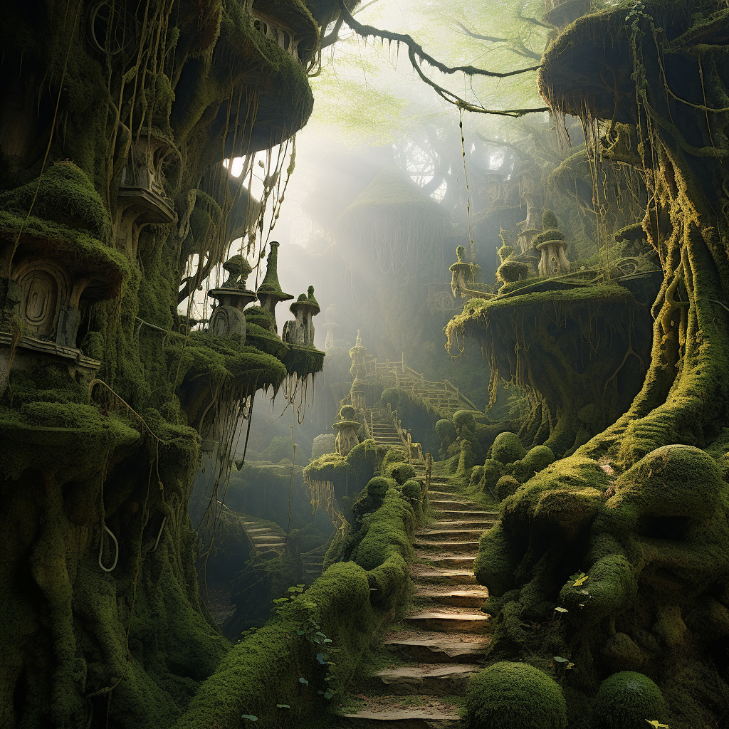 Midjourney prompt: green moss in the forest, in the style of matthias... - Midjourney