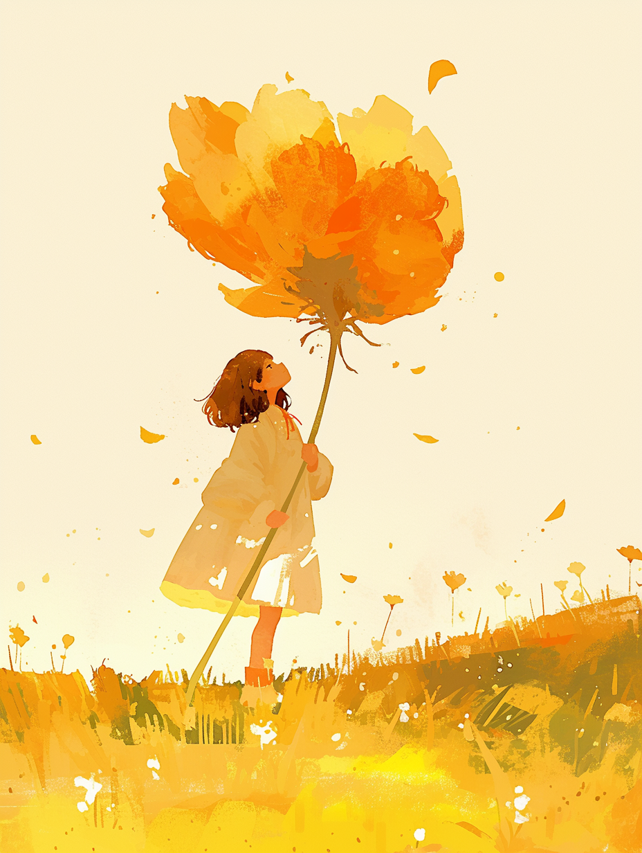 AI generated: Midjourney prompt: A girl holding a huge flower, micro art, girl stan... (Midjourney - Anime)
