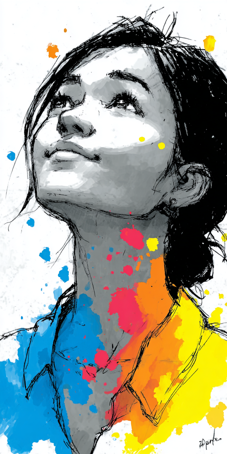 Midjourney prompt: Watercolor portrait of a woman, vibrant --chaos 75... - Midjourney