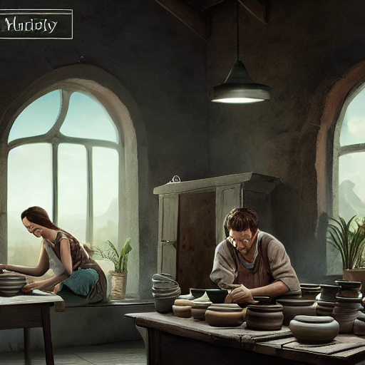 Stable Diffusion prompt: couple doing pottery ! arcane st...