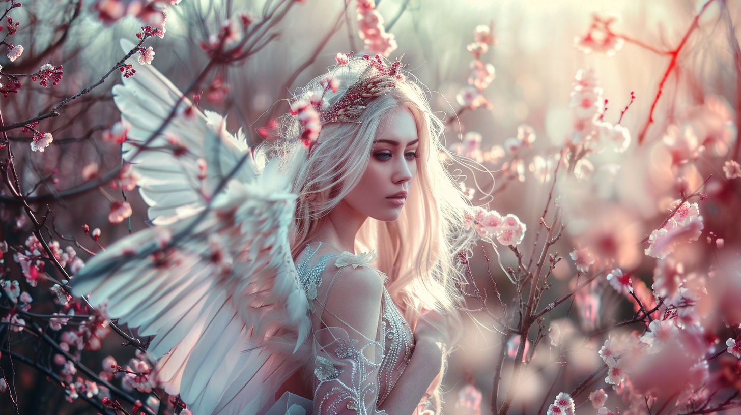 Midjourney prompt: In the middle of a Chinese Cherry Blossom Forest i... - Midjourney