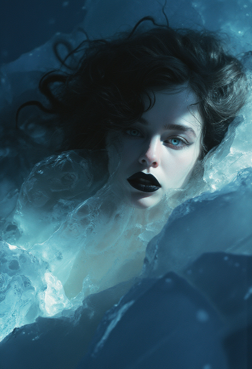 AI generated: FLUX prompt: A striking portrait of a woman lying on a bed of i... (FLUX - Portraits)