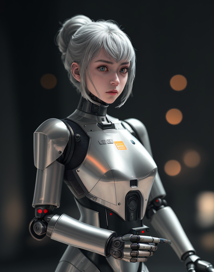 صورة مولدة بالذكاء الاصطناعي: DreamShaper prompt: fking_scifi_v2, portrait of a guard girl android, ... (نموذج DreamShaper - صور شخصية)