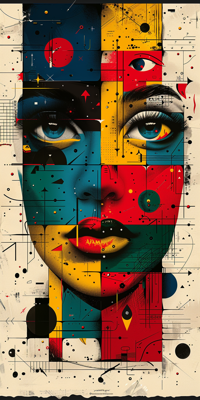 صورة مولدة بالذكاء الاصطناعي: Midjourney prompt: A colorful poster with various shapes and patterns... (نموذج Midjourney - فن مفاهيمي)