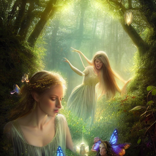 Stable Diffusion prompt: two women in an enchanted forest...