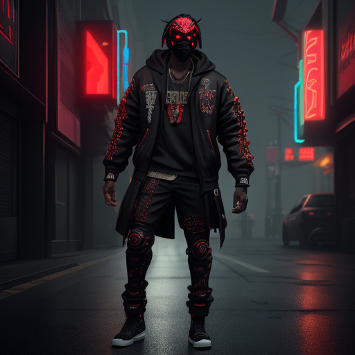 Rendermelony Rapper DreamShaper prompt: angry black male rapper, red eyes, ma...