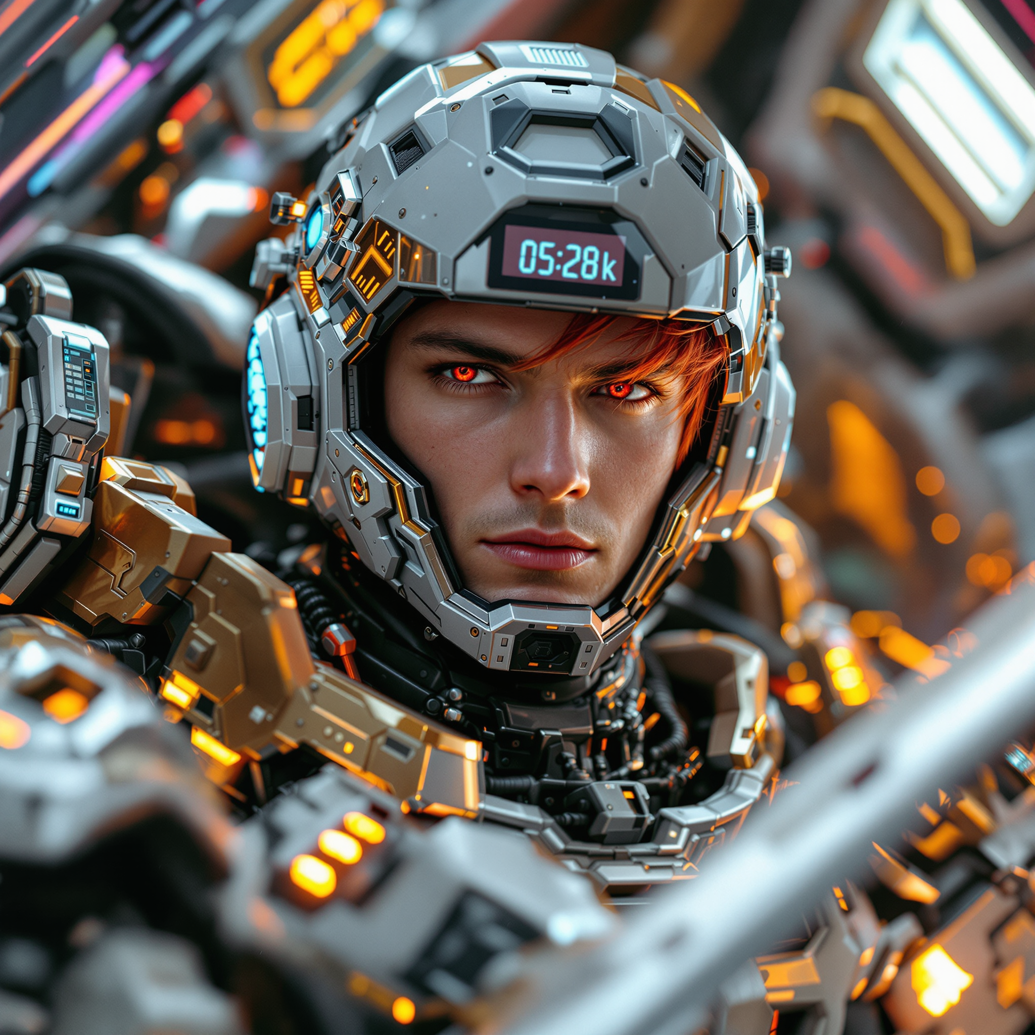 FLUX prompt: closeup shot, out of space, Cyberpunk handso...