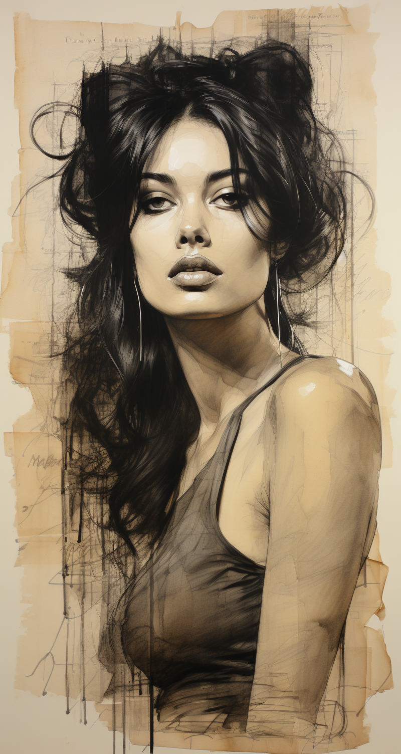 AI generated: Midjourney prompt: Rough charcoal sketch on old paper, beautiful fema... (Midjourney - Portraits)