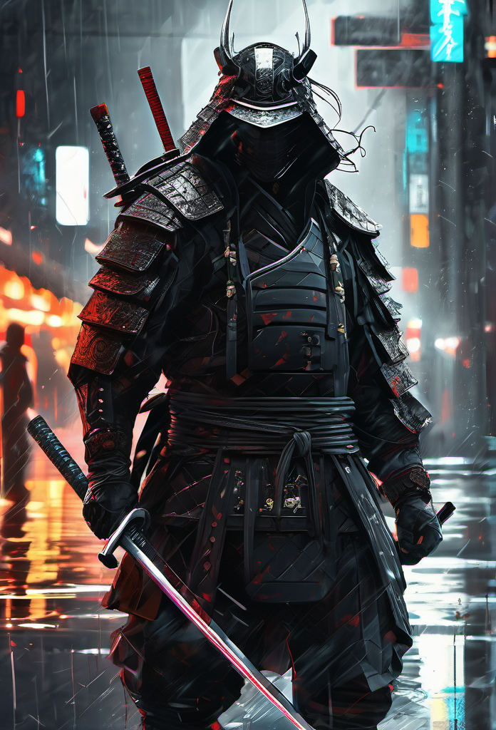AI generated: Stable Diffusion prompt: epic digital portrait of a brutal samurai in black... (Stable Diffusion - Concept Art)
