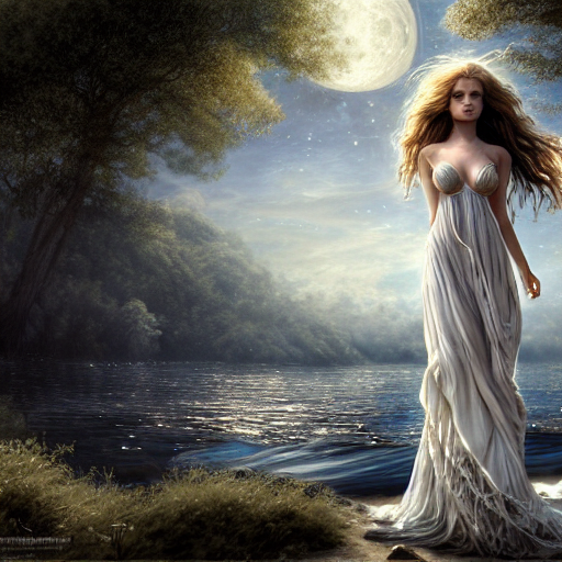 Stable Diffusion prompt: White Grecian dress billowing br...