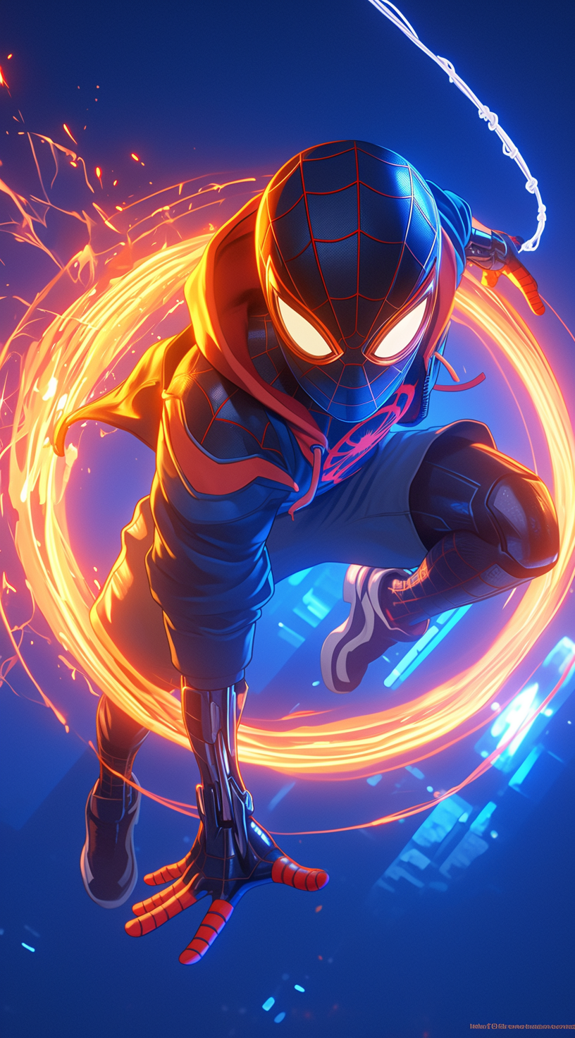 AI generated: Midjourney prompt: Spider-Man in the style of Tron, with neon lights ... (Midjourney - Character Design)