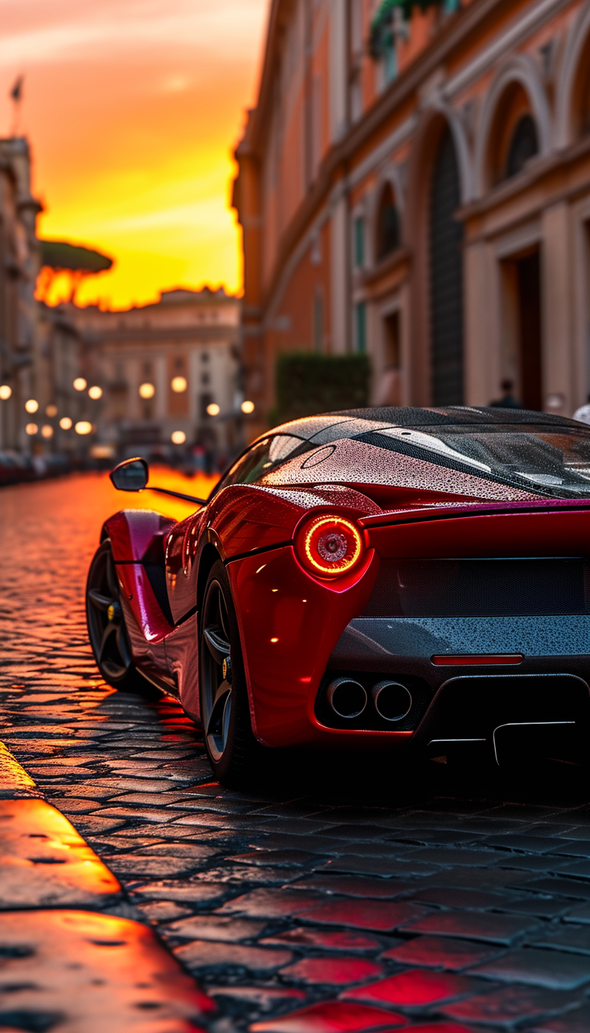 AI generated: Midjourney prompt: photo of a Ferrari LaFerrari in Rome, sunrise, sho... (Midjourney - Photography)