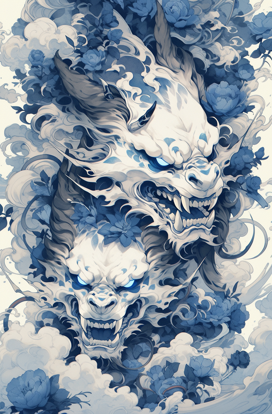 Midjourney prompt: two sets of asian tattoo design designs on a blue ... - Midjourney