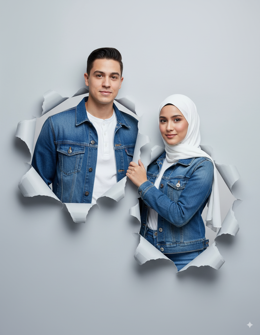 AI generated: ChatGPT Image prompt: Two Moroccan couple portraits, half-body view, eme... (ChatGPT Image - Portraits)