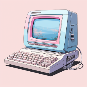 Midjourney prompt: A vintage illustration of a retro computer, vaporw... - Midjourney
