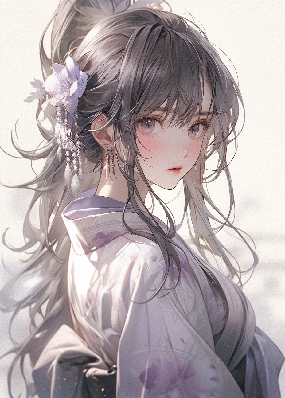 AI generated: Midjourney prompt: 4k anime girl in a kimono and purple clothing, in ... (Midjourney - Anime)