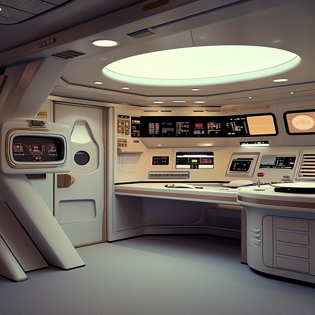 صورة مولدة بالذكاء الاصطناعي: The Federation Council Chamber, 2263 (نموذج Midjourney - تصميم داخلي)