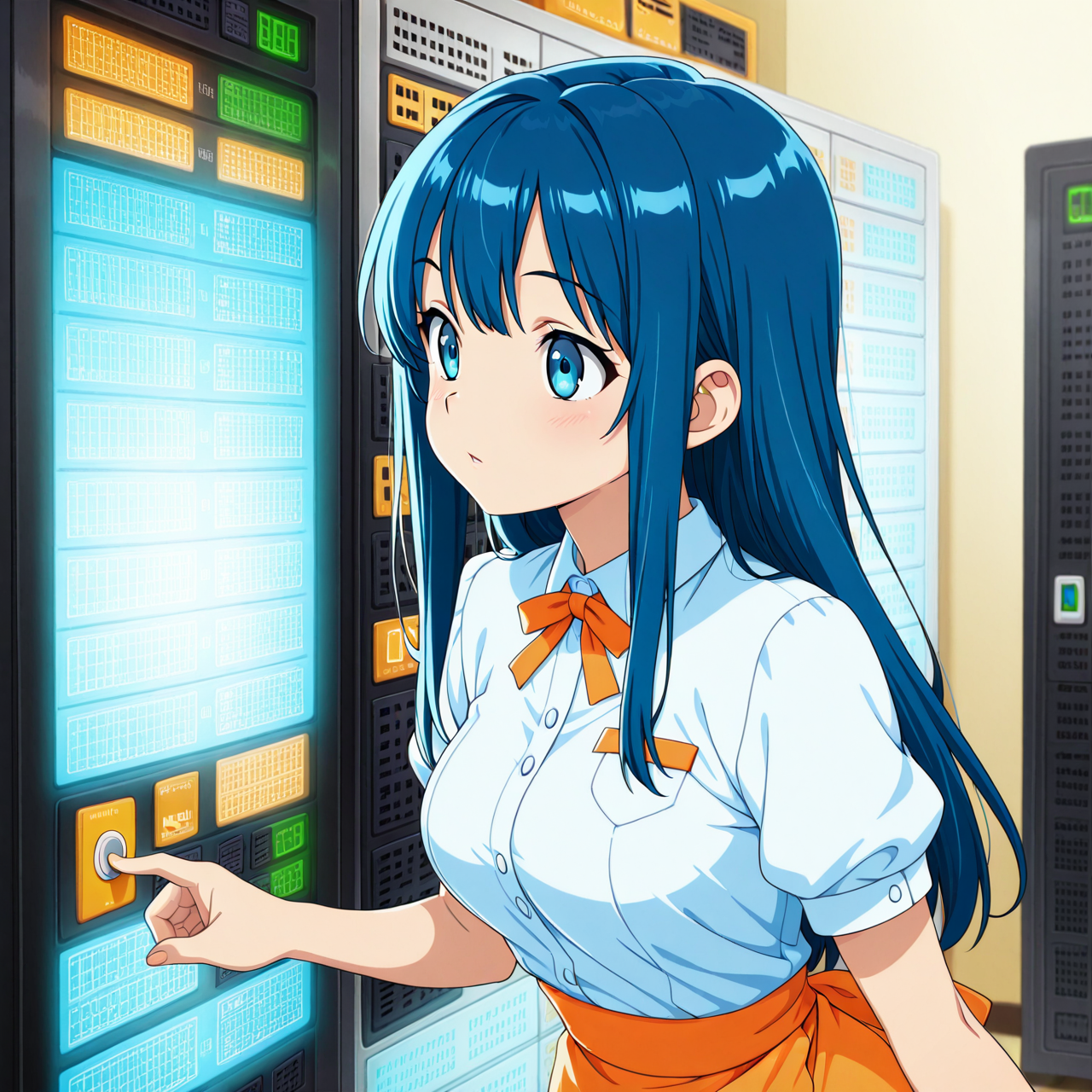 Best Civitai データセンターでサーバーラックのボタンを長押ししてる少女 / A girl long-pressing the ...