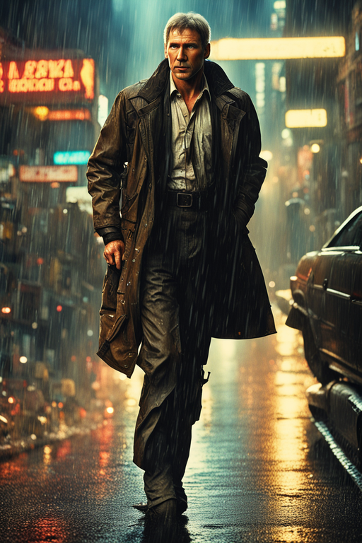 صورة مولدة بالذكاء الاصطناعي: Stable Diffusion prompt: Young Harrison Ford in blade runner, photo, light ... (نموذج Stable Diffusion - صور شخصية)