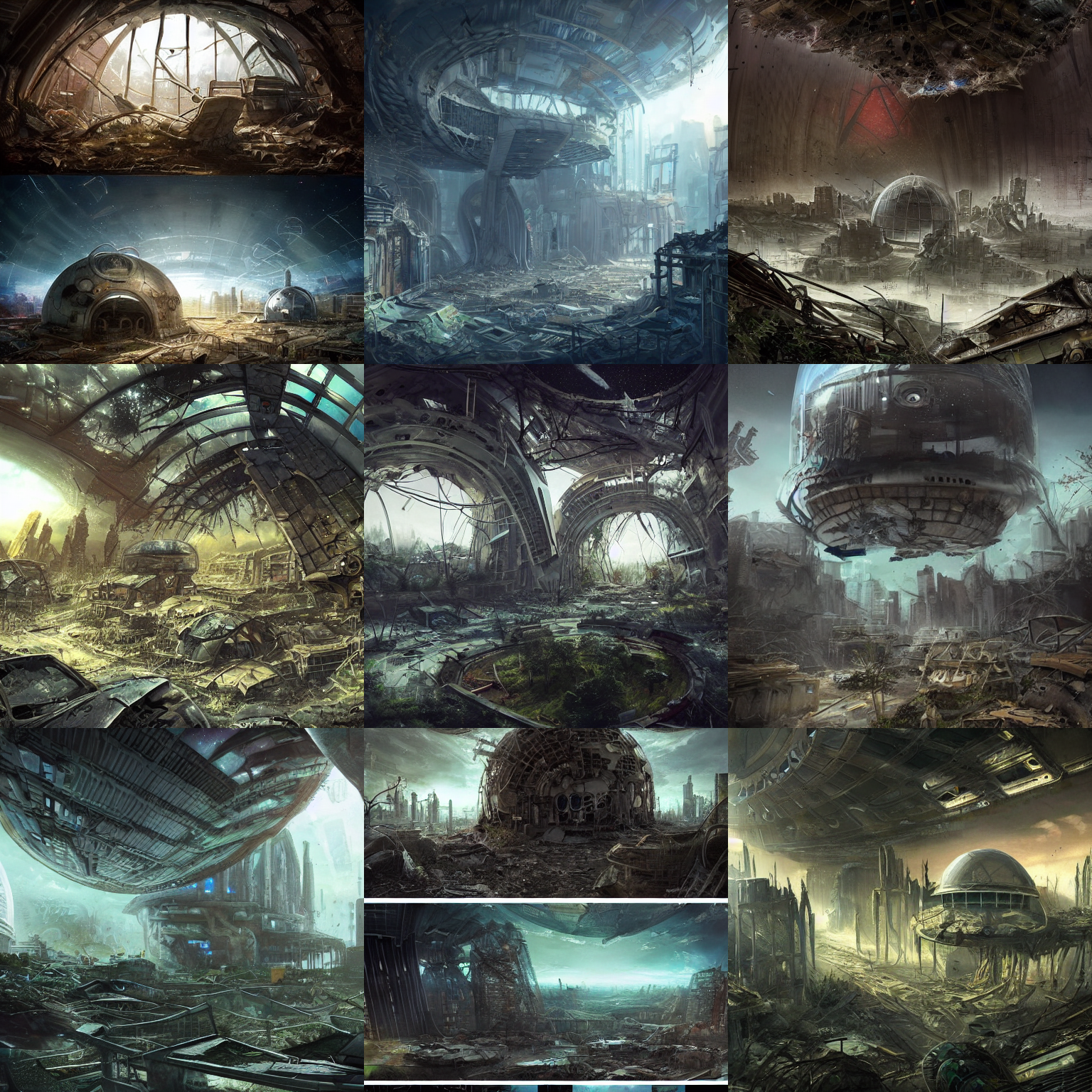 Stable Diffusion prompt: a post apocalyptic city in ruins...