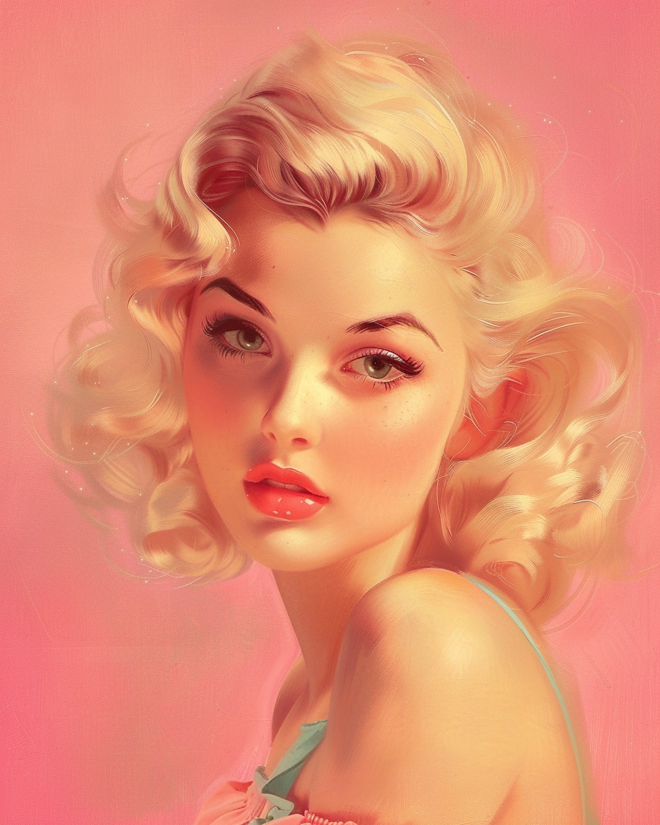 Midjourney prompt: A vintage illustration of an attractive woman with... - Midjourney