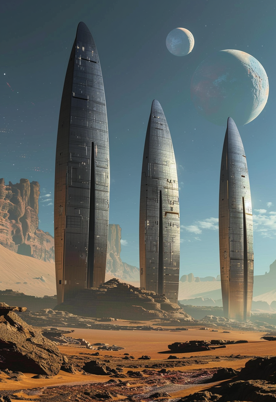 AI generated: Midjourney prompt: A retrofuturistic scene of an alien planet with th... (Midjourney - Landscapes)